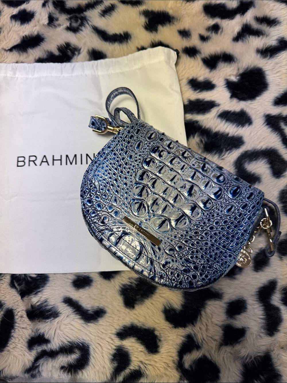Brahmin Navy Croc-Embossed Mini Crossbody